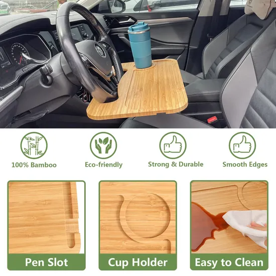 Bandeja de coche de bambú de doble cara para comer y trabajar