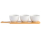 Elegante juego de cuencos Tidbit blancos de 3 piezas con bandeja de bambú para servir