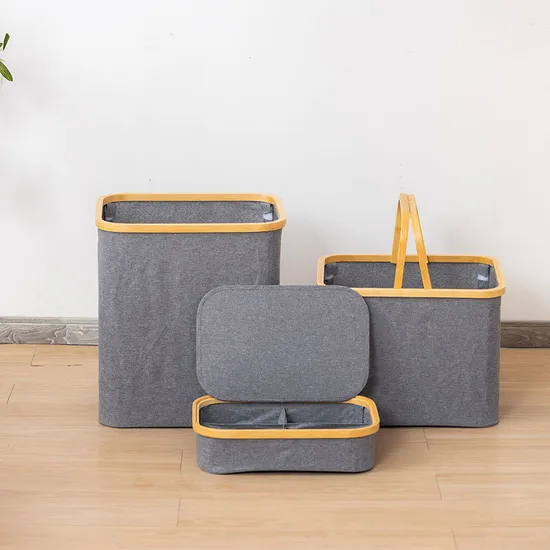 Contenedor de almacenamiento plegable de tela de bambú con 4 compartimentos y tapa