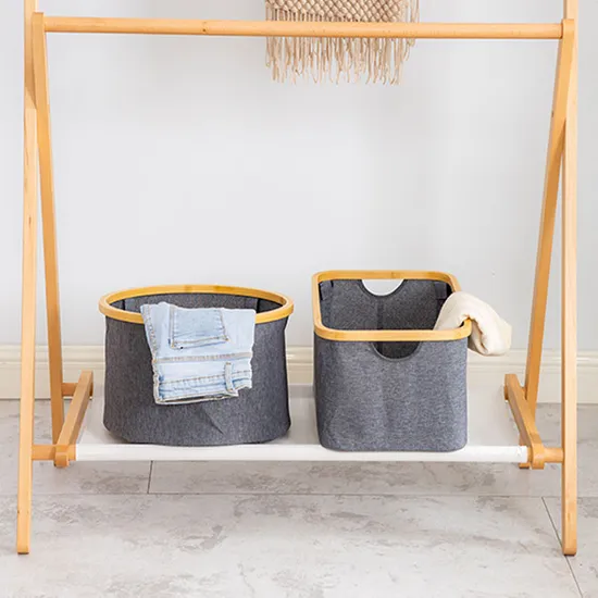 Cesta de almacenamiento de contenedor de almacenamiento de escritorio de tela de bambú con tapa