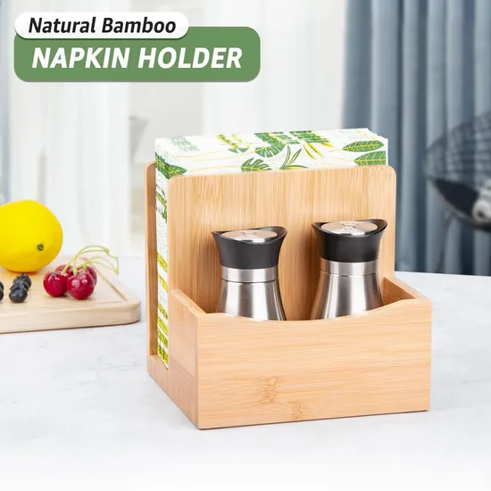 Juego de servilletero de bambú con sal y pimienta para mesa de comedor de cocina