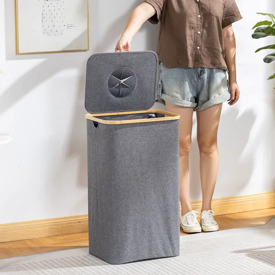 Polvo de gran capacidad 100L - cesta plegable del almacenamiento del paño de la prueba con la manija de bambú