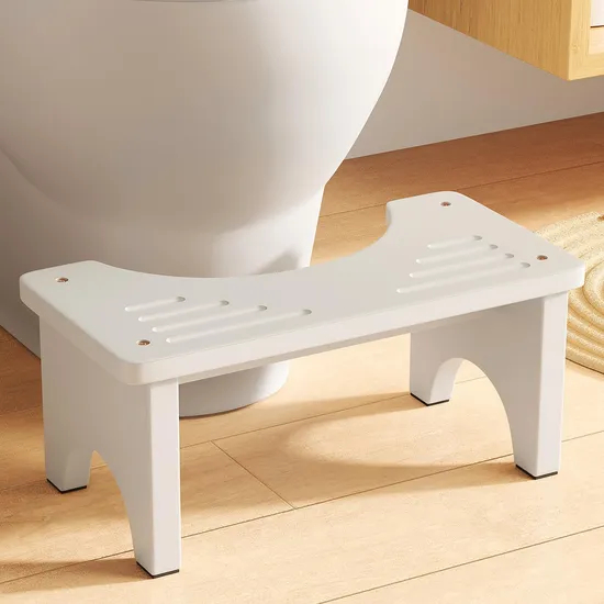 Taburete de pie de baño de bambú antideslizante de color blanco para niños