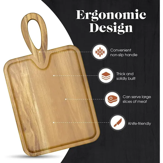 Tabla de cortar rectangular para charcutería de madera de acacia con mango
