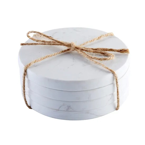 Juegos de posavasos de mármol redondos blancos multiusos para bebidas calientes y centros de mesa decorativos