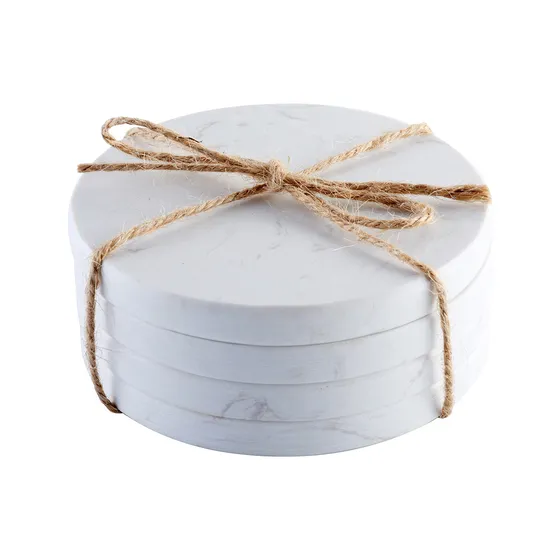 Juegos de posavasos de mármol redondos blancos multiusos para bebidas calientes y centros de mesa decorativos