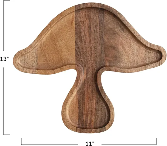 Bandeja/platos creativos de madera de Acacia con forma de seta de 13x11 pulgadas para servir café