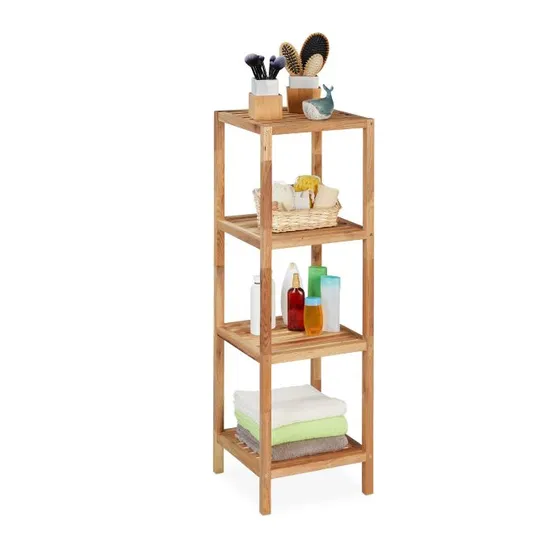 Muebles de baño Estante de baño de madera de acacia independiente de 4 niveles Estante de baño con 4