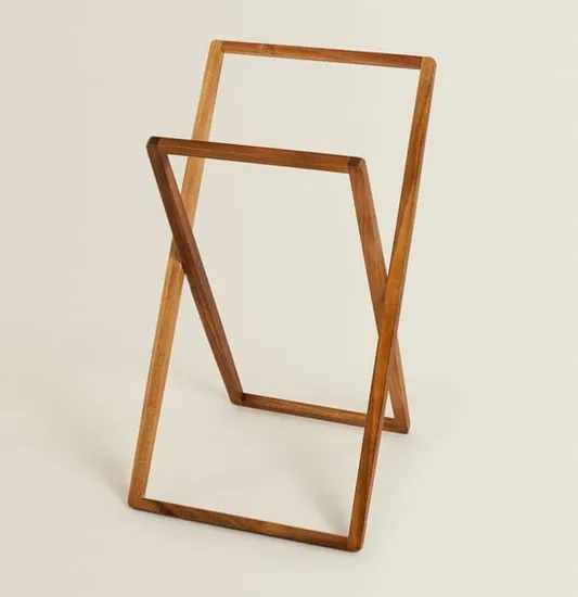 Toallero plegable de madera de Acacia para baño, estante de secado, estantes colgantes de madera