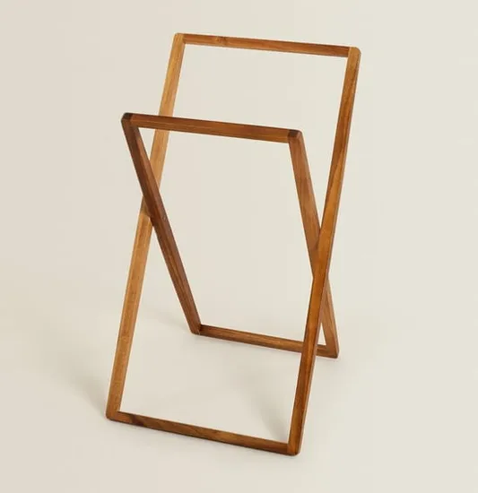 Toallero plegable de madera de Acacia para baño, estante de secado, estantes colgantes de madera