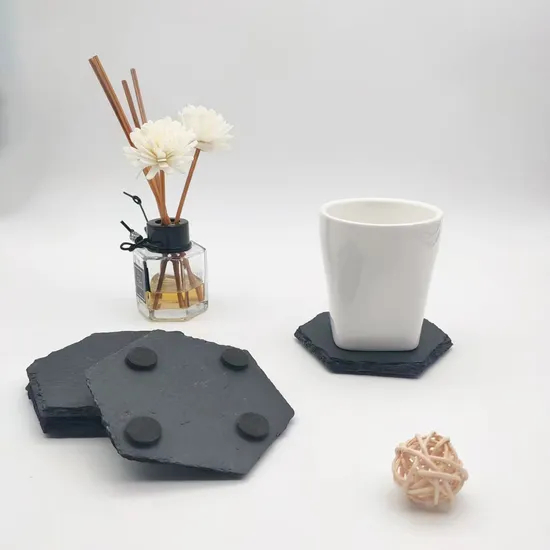 Posavasos de pizarra hexagonales resistentes al calor para café y té