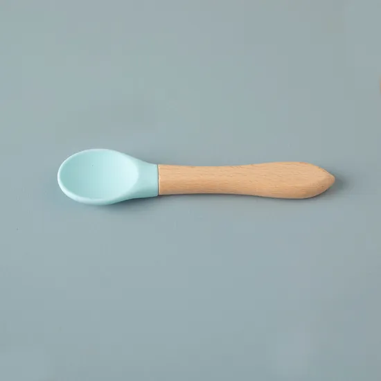 Suministros para mascotas, cuchara de alimentación para perros y gatos de silicona con mango de madera de haya