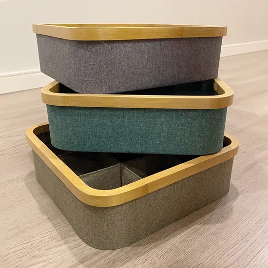 Caja de almacenamiento con cajón de tela Oxford circular de bambú para ropa interior del hogar, calcetines, artículos diversos y clasificación de aperitivos