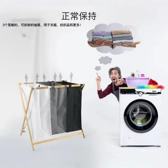 Tres plegables impermeables - cestas de las misceláneas de las cestas de lavadero de la tela del compartimiento con el estante de bambú