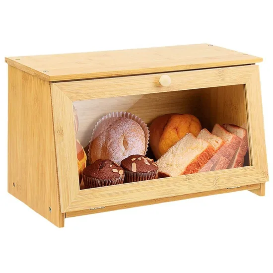 Contenedor de almacenamiento de pan de bambú visible para cocina