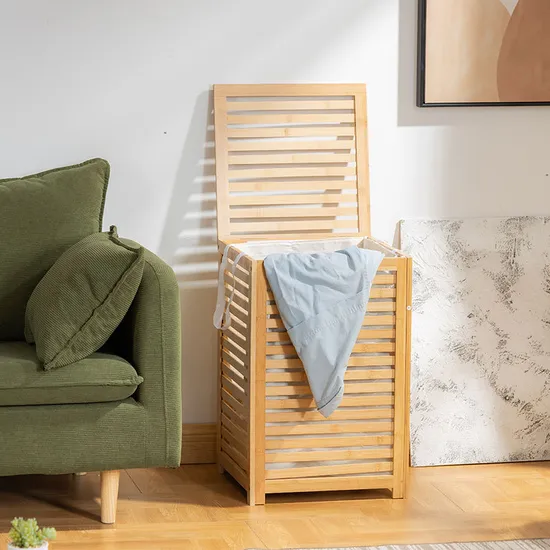 Estante de almacenamiento de cesta de almacenamiento de ropa sucia de tela de bambú para el hogar para ropa sucia