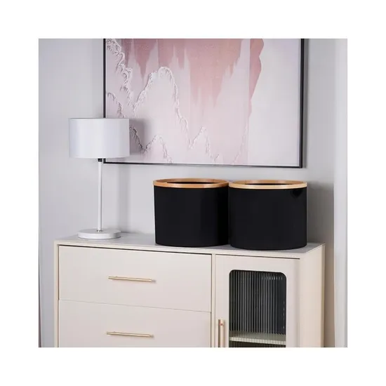 Cesta redonda del cuarto de baño de la cesta de lavadero de la tela con el círculo de bambú para el almacenamiento de las misceláneas/del juguete