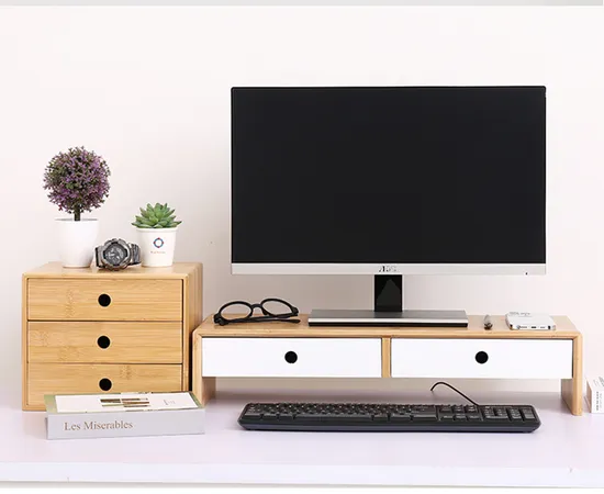 Soporte vertical de bambú para monitor, soporte vertical para ordenador portátil, para apartamentos, oficina, uso doméstico