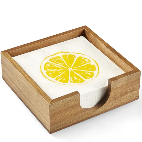 Servilletero de madera de acacia para decoración de mesa de cocina