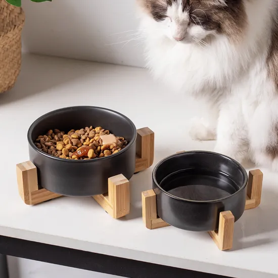 Cuenco de cerámica negro para alimentación de mascotas, cuenco para comida, cuenco para aperitivos para uso doméstico