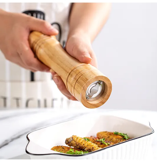 Molinillo de pimienta de madera de caucho Manual, juego de 3 para cocina