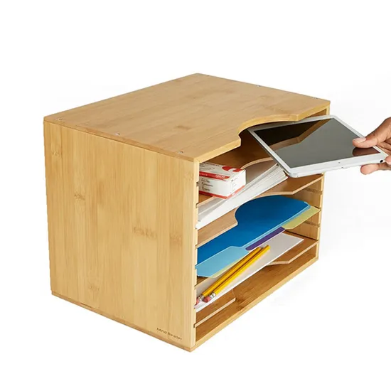 Estante organizador de almacenamiento de partición de bambú multicapa desmontable, archivador de madera para suministros de oficina