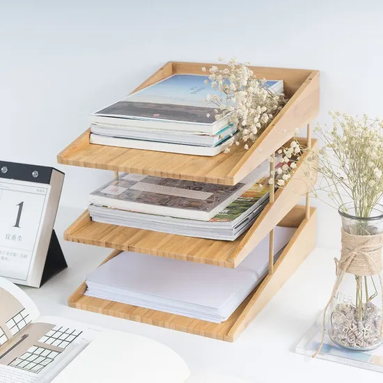 Organizador de escritorio de bambú de 3 niveles, bandeja para cartas, organizador de papel, organizador de archivos de escritorio para oficina en casa