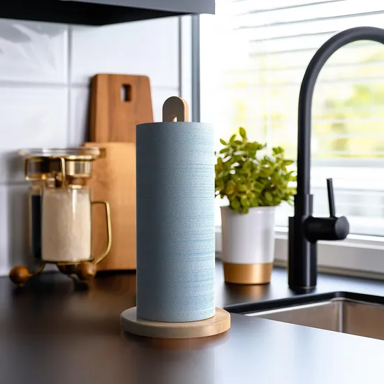 Soporte dispensador de toallas de papel de madera maciza de haya con base antideslizante