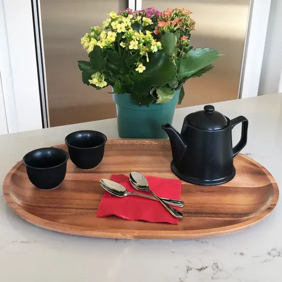 Bandeja grande de madera de Acacia para exhibición de frutas, postres, refrigerios y cenas para cocina