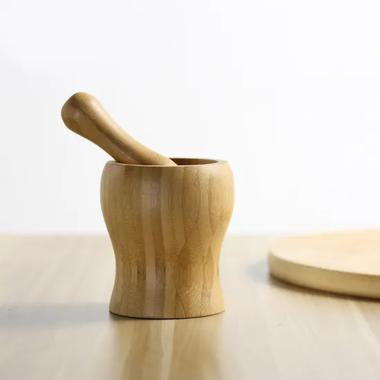 Juego de mortero y maja de bambú ecológico para uso en cocina