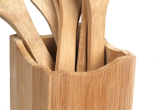 Personalice el juego de utensilios de cocina y soporte de bambú cuadrado para cocina