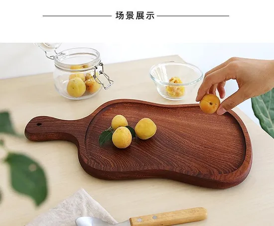 Bandeja de servicio de madera de ébano con forma de paleta al por mayor con mango