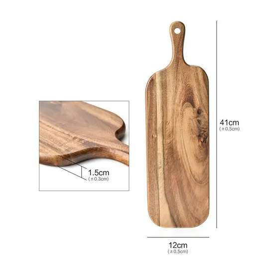 Tabla de servir de madera de acacia inspirada en la antigüedad con orificio para colgar