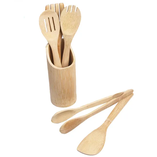 Juego de utensilios de cocina de bambú con soporte Natural Living