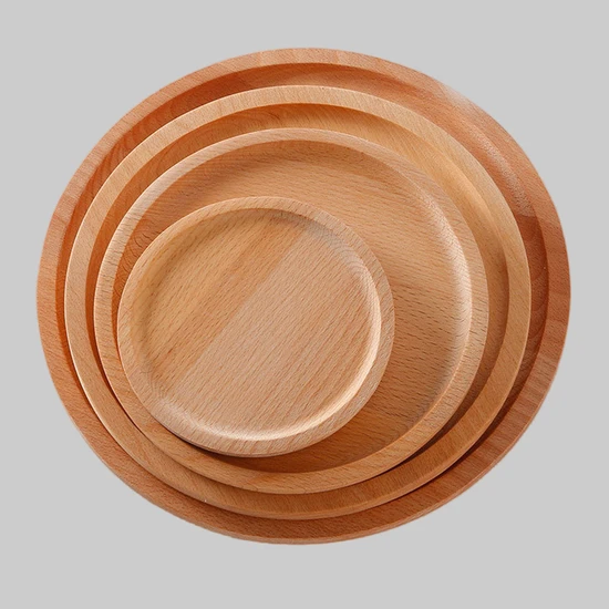 Juego de platos de cena y postre redondos decorativos de madera de haya de alta resistencia