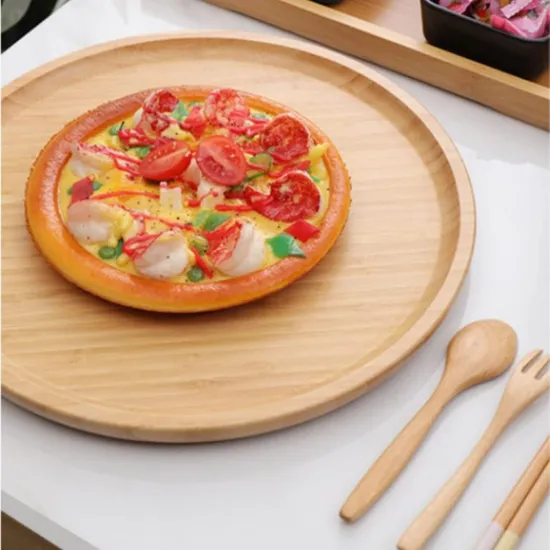 Bandeja redonda de bambú para servir, juego de 3 platos de bambú para mesa de centro y embutidos