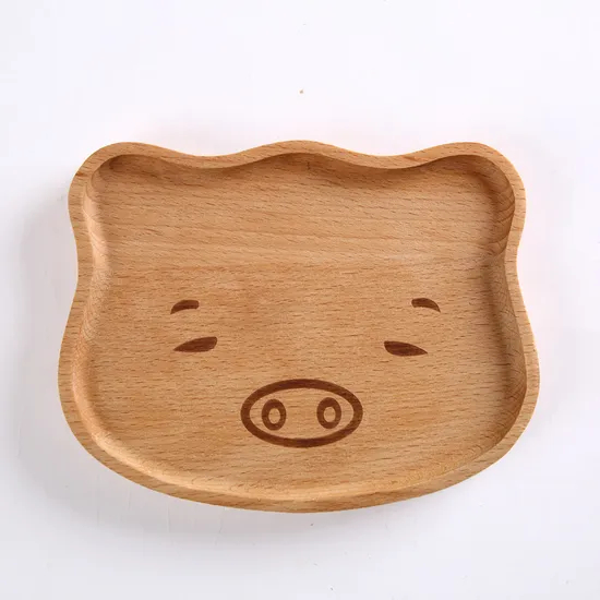 Platos llanos de bambú de madera de la forma linda del cerdo para los niños