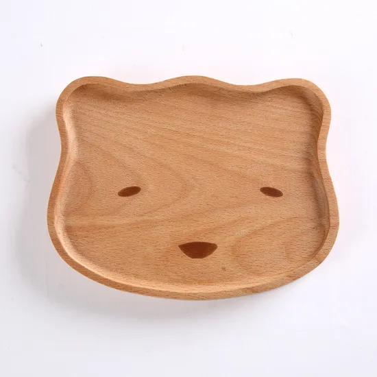 Plato de lujo para servir bocadillos de madera de haya con forma de oso para niños