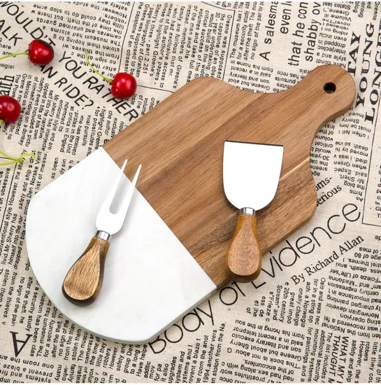 Tabla de cortar de mármol de madera para servir carne, frutas, pan, queso