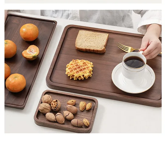 Bandeja rectangular de madera de nogal negro/plato para café/té/fruta/bocadillo