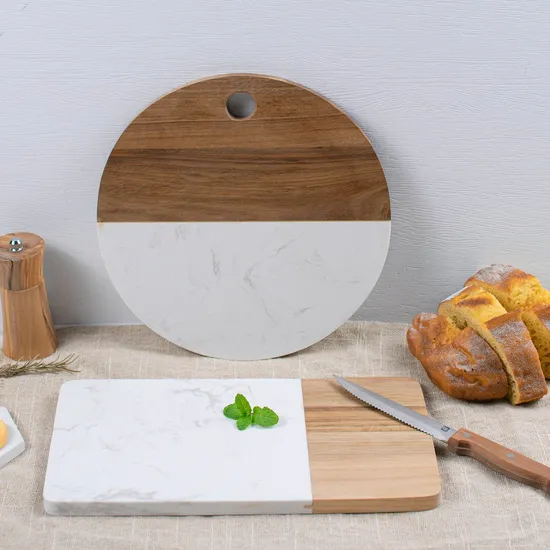 Tabla de cortar redonda vendedora caliente con mármol blanco y madera