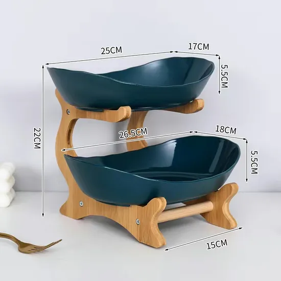 Cesta de frutas de cerámica de 2 niveles para encimera de cocina, para almacenamiento de pan, verduras y exhibición de frutas
