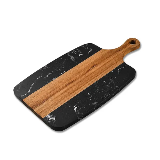 Tablero de madera al por mayor de la porción del tablero del queso del mármol de la forma de la paleta con la manija