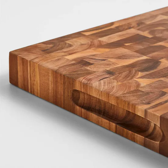 Tabla de cortar de madera al por mayor de la tabla de cortar de madera del grano final de la cocina con el surco del jugo