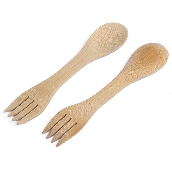 Suministro de tenedor y cuchara de bambú reutilizables del juego de Spork de bambú