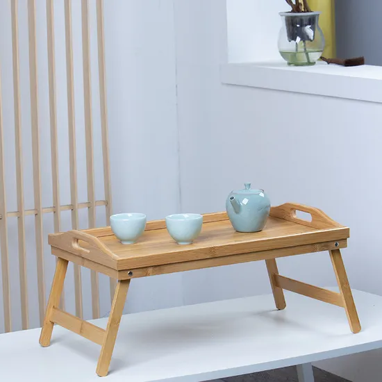 Mesa tipo bandeja para cama de bambú 100% natural con patas plegables