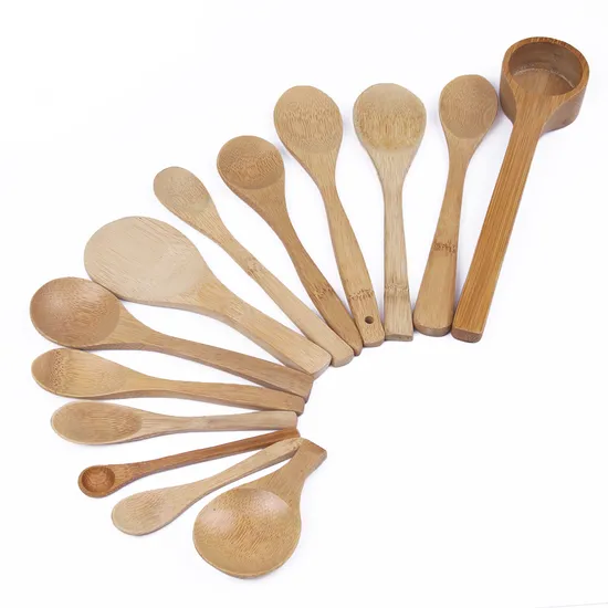 Juego de cucharas de bambú personalizadas al por mayor para cocina y camping