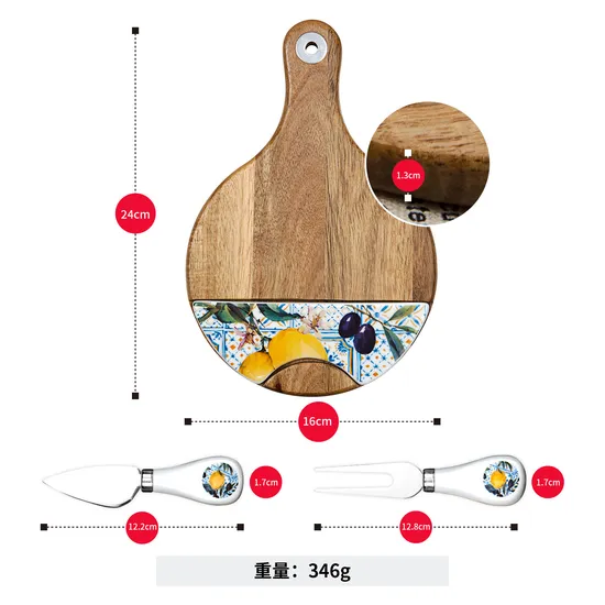 Tablas de madera para servir embutidos y quesos con plato de mármol y juego de cuchillos