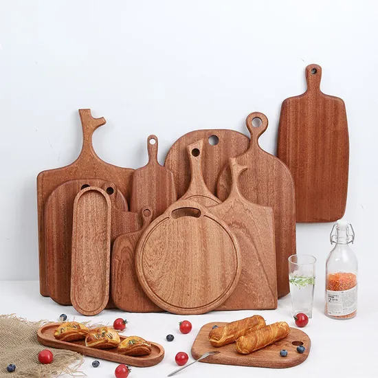 Juego de 3 tablas para servir de madera de ébano con forma de paleta y mango