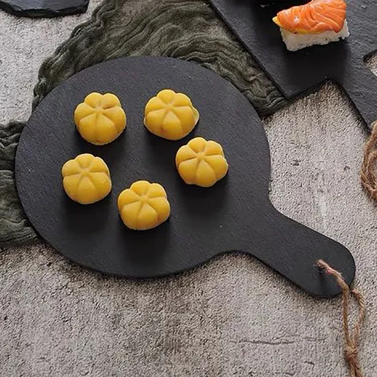 Tablero/bandeja/placa de servicio de pizarra negra con forma hexagonal con mango de metal